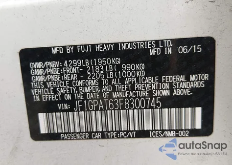 2015 Subaru Impreza 2.0I Sport Premium из США, поврежденный, VIN JF1GPAT63F8300745